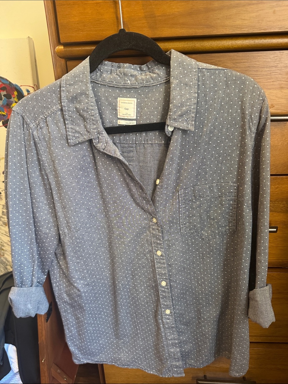 GAP Men's Light Blue Micro Dot Button-Down Shirt